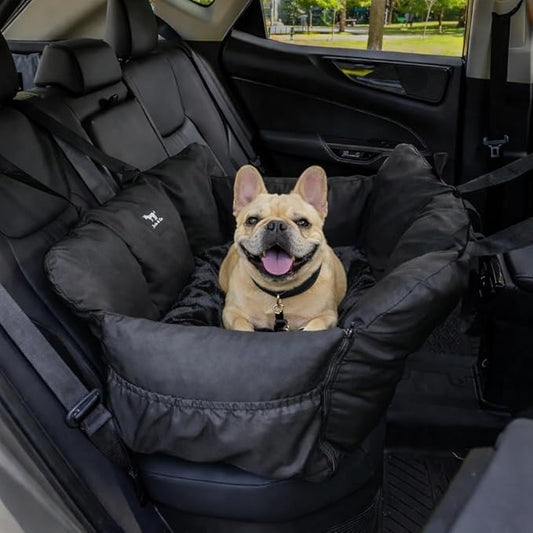 JACKO & CO - Premium Dog Car Seat v2 Booster Seat for Small & Medium Pets Under 40lbs - Machine Washable w Removable Covers, Water Resistant w Clip-On Leash for Back Seat Use (Black Medium (20-40lbs)