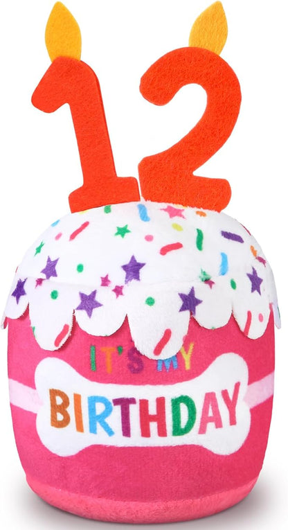 Dog Birthday Cake Toy Accessories for Girl Boy Gifts, Squeaky Plush Toy for Dog Birthday Party Decor Favor for Large, Medium and Small Dogs(12th,Pink)