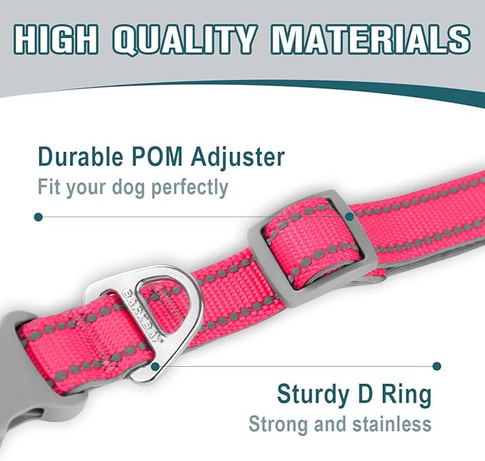 Dog Collar for Medium Small Large Dogs Reflective with Leash,Collar and Leash for Dogs,Soft Neoprene Padded 2 Pack(Pink,M)