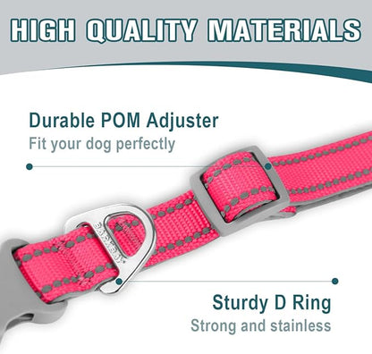 Dog Collar for Medium Small Large Dogs Reflective with Leash,Collar and Leash for Dogs,Soft Neoprene Padded 2 Pack(Pink,M)