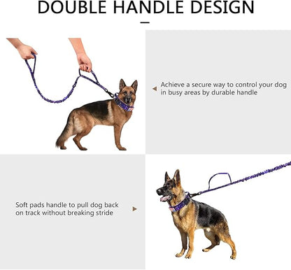 DAGANXI Tactical Dog Collar, Adjustable Military Training Nylon Dog Collar with Control Handle and Heavy Metal Buckle for Medium and Large Dogs, with Patches and Airtags Case (L, Purple Sky-Set)