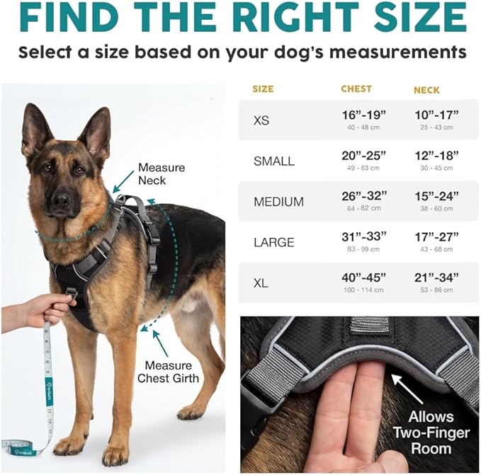Embark Adventure Dog Harness, Reflective Trim No Pull Dog Harness for Large Dogs - Military Grade Nylon, Front Clip with Gel Lined Handle.