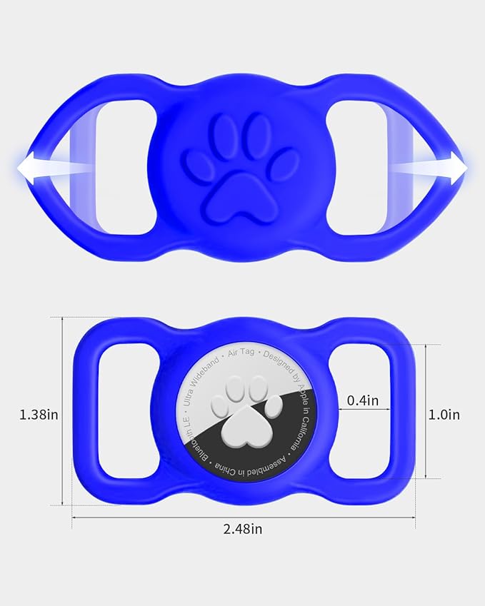 Dynmeow Dog Cat Collar Holder Compatible with Airtag, Anti-Lost Silcione Holder for 3/4-1" inch Wide Collar, Navy-Blue, M(1 Pack)