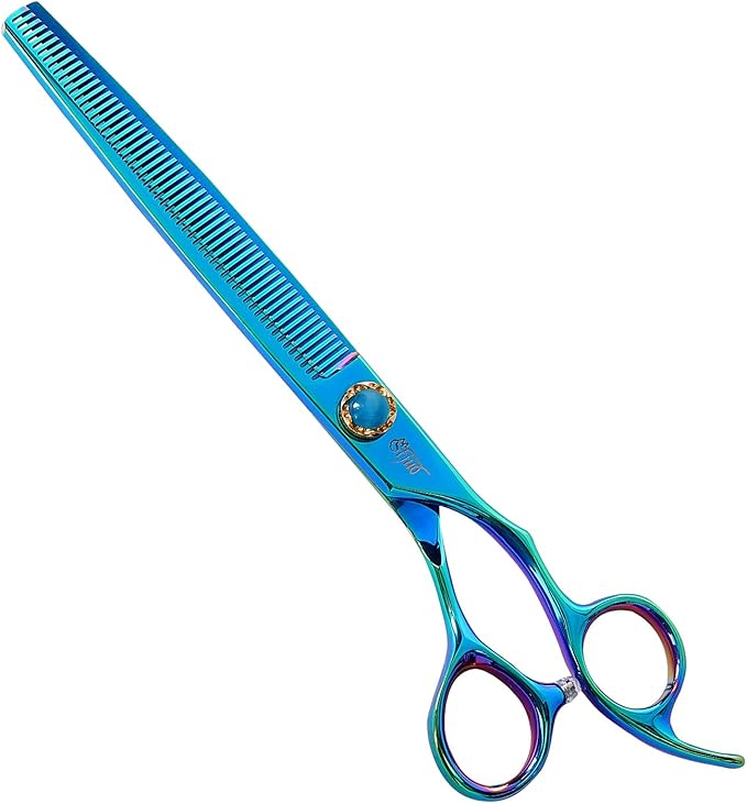 Stjuo 7.5'' Dog Thinning Scissors for Grooming 440C Stainless Steel Green Professional Pet Trimming Scissors Sharp Blades Cutting for Dogs and Cats Shears