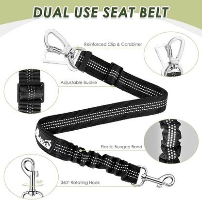 SlowTon Dog Seat Belt Harness for Car, Dog Car Harness Adjustable Mesh Breathable & Dog Seatbelt Safety Tether with Elastic Bungee for Small Medium Large Pets(Camouflage, Double Clip, M)