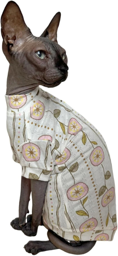 Limited Edition Sphynx Cat T-Shirts Elastic Hairless Cat Sweatshirt Pet Kitten Clothes Round Collar Kitten Shirts Vest Cats & Small Dogs Apparel (Dandelion, L (7.7-9.9 lbs))