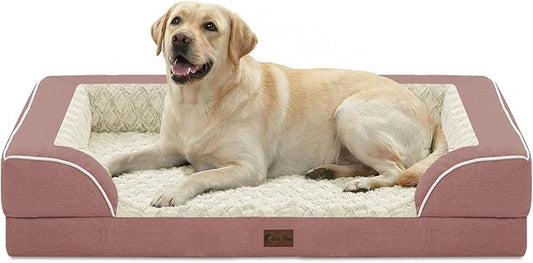 Casa Paw Orthopedic XL Dog Beds, Waterproof Memory Foam Big Pet Bed for Extra Large Sized Dogs 45x35Inch, Non-Slip Bottom and Egg-Crate Foam Dog Couch Bed with Washable Removable Cover, Pink