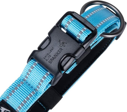 EXCELLENT ELITE SPANKER Reflective Dog Collar Classic Soft Padded Breathable Nylon Adjustable Pet Collar with Quick Release Buckle for Boy Girl Male Female Puppies Small Medium Large Dogs(LBLU-M)