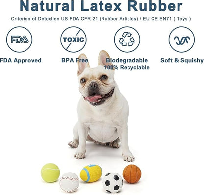 Pawdoer Squeaky Dog Ball, Soft Latex Rubber Squeaky Dog Toys for Small Dogs Puppies, Cute Squeak Toys Play Ball - Tennis, Soccer, Football, Basketball and Baseball