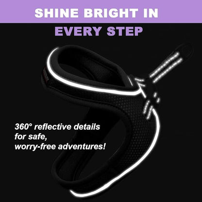 Cat Harness and Leash Set,Escape Proof Kitten Harness,Step in Adjustable Soft Lightweight,Easy Control,Reflective Strips Comfortable for Walking Travel(Black,XS)