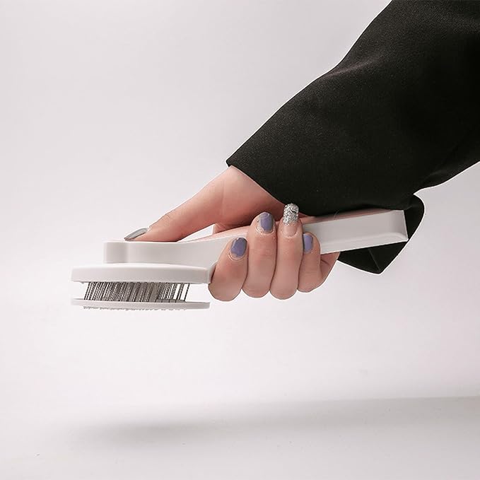 Cat Grooming Brush Slicker Brush for Pet Self Cleaning Hair Removal with Stainless Steel Needles Shedding & De-Matting Tool Hair Remover for Pet Dogs Cats (White)