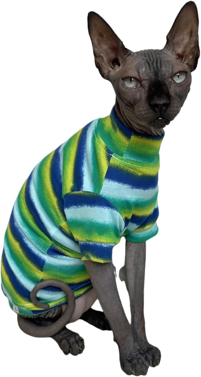Limited Edition Sphynx Cat Cotton T-Shirts Hairless Cat Sweatshirt Pet Kitten Clothes Round Collar Kitten Shirts Vest Cats & Small Dogs Apparel (Reflection, M (5.5-6.6 lbs))