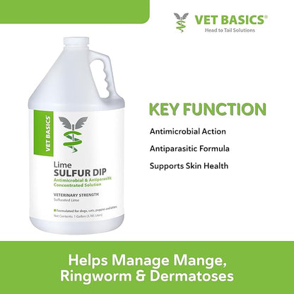 Vet Basics Lime Sulfur Dip – Skin Itch Relief Concentrated Antimicrobial & Antiparasitic Solution for Dogs, Cats, Puppies, Kittens & Horses, Helps Manage Ringworm, Mange, Skin Irritation, 1 Gallon