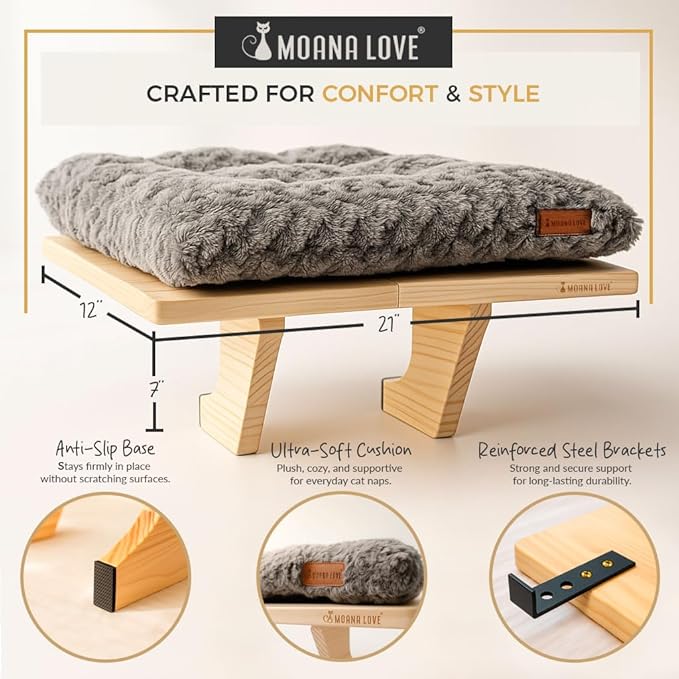 Moana Love Cat Window Bed - Cozy Window Perch for Cats Inside - Stylish Cat Furniture with Soft Cushion, Perfect Kitten Bed & Cama para Gatos for Sunbathing, Hamaca para Gatos