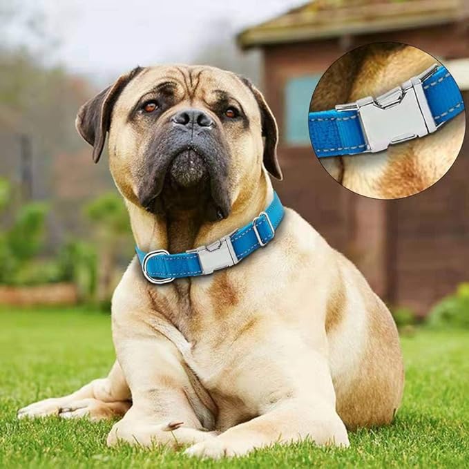 Love Dream Reflective Dog Collar with Metal Buckle, Adjustable Safety Nylon Dog Collars with Heavy Duty Quick Release Buckle for Small Medium Large Dogs, Pet Collar with ID Tag Ring