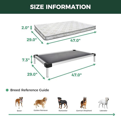 FXW TitanNest Chew-Proof Elevated Dog Bed, Raised Cot for Indoor/Outdoor/Camping Use, Durable & Washable Padded Pet Bed with Exclusive Cover for Large Dogs, 47.0" L x 29.0" W x 7.3" H, Gray
