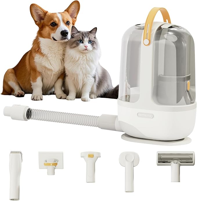 Pet Grooming Vacuum Kit - Cat & Dog Grooming Kit for Easy Pet Care at Home & Outdoor, 12000 Pa Powerful Suction， 8000mAh Vaccum Cleaner - Includes Clippers, Brush, Nail Trimmer Grinder