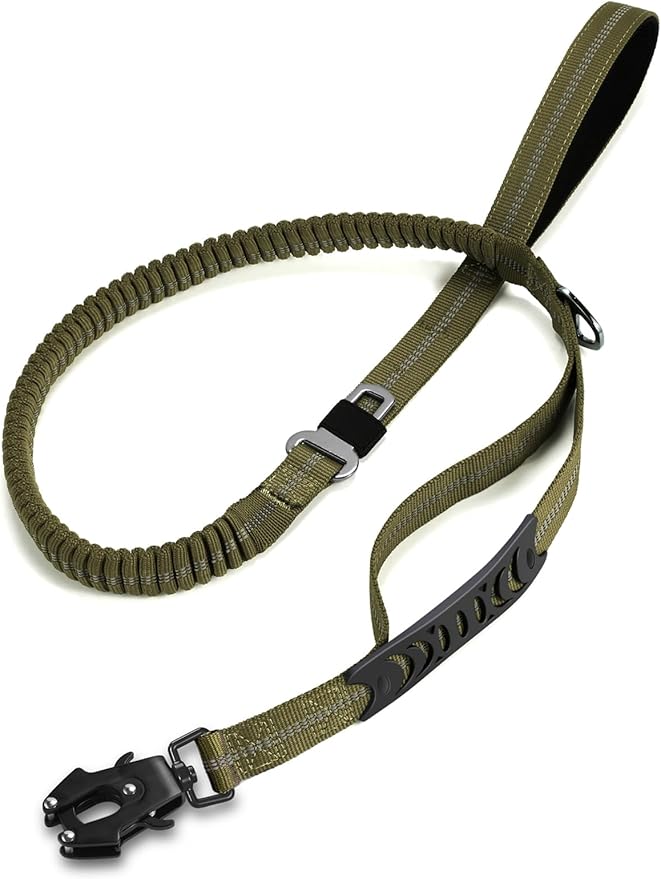 TINMARDA Heavy Duty Dog Leash with 2 Padded Handles & Advanced Easy Metal Clip, 4-6FT Shock Absorbing No Pull Dog Leashes for Medium Large Dogs That Pull (Army Green)