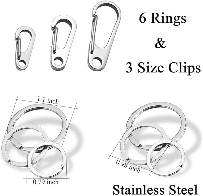 Dog Tag Clips/Multiple Size 304 Stainless Steel Quick Clip with Rings/Easy Change Pet ID Tag Holder for Small/Medium/Large Dog Cat Collars and Harnesses.(3 Pack)
