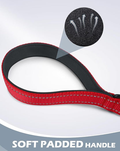 Joytale Strong Short Dog Leash 18 Inch, 1.2 Inch Wide, Heavy Duty, Padded Handle for Traffic Control, Reflective Leash for Medium and Large Dogs Walking Training, Red