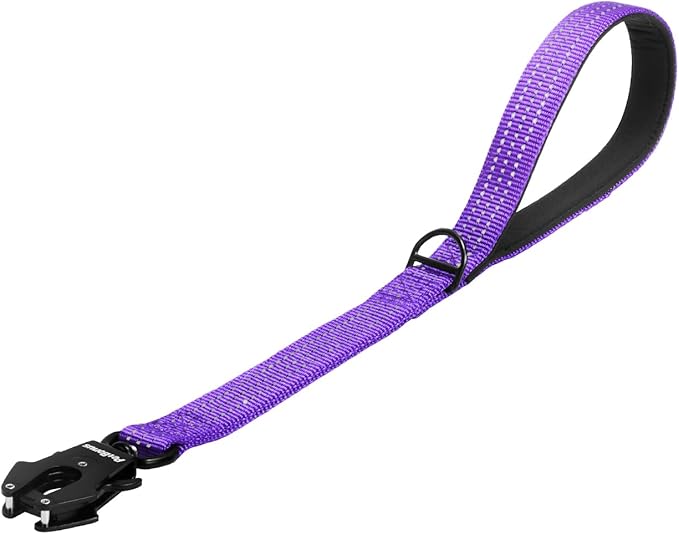 PetBonus Heavy Duty Short Dog Leash, 18 Inch Nylon Traffic Leash with Quick Release Clip, Comfortable Padded Handle, Reflective Training Lead for Medium Large Dogs (Purple, 18")