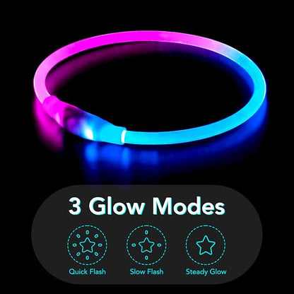 Colaseeme LED Dog Collar, Light Up Dog Collar 1 Count USB Rechargeable TPU Glow Safety Dog Necklace Light, Dog Lights for Medium Large Dogs (Pink+Blue)