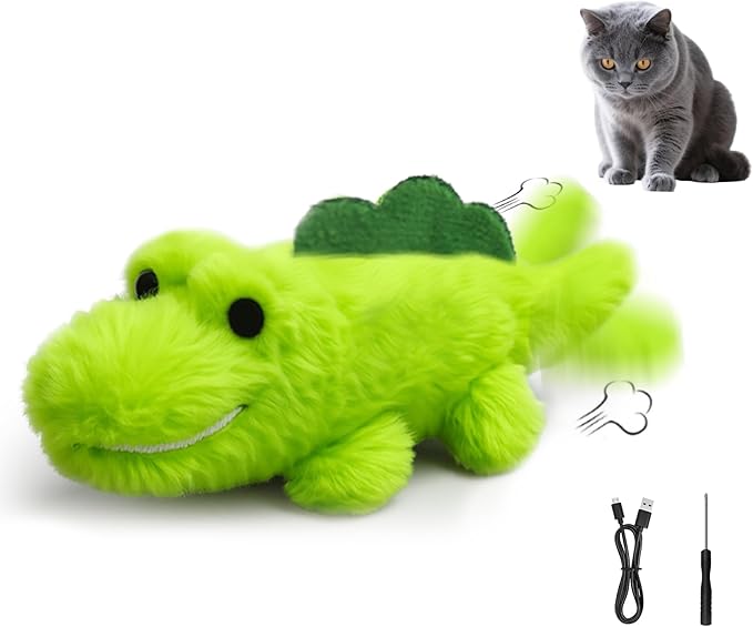 ZeLing HTL Interactive Cat Toys for Indoor Cats - Self-Charging Croc Chase Toy with 360° Motion, Wagging Tail & Catnip, Automatic Exercise Toy for Bored Kittens/Adults(Plush Fur)