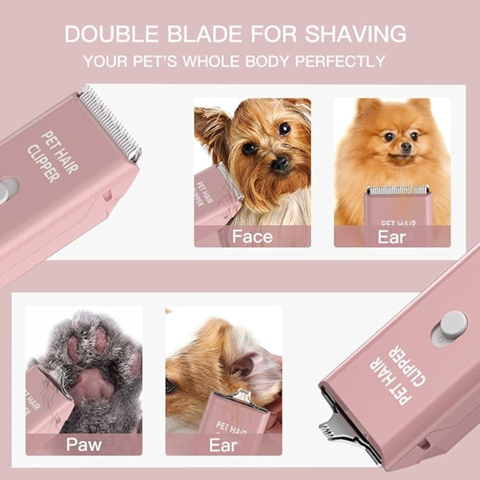Tileon Feet Hair Trimmer, Dog Clippers,Quiet Washable USB Rechargeable Cordless Dog Grooming Kit,Electric Pets Hair Trimmers Shaver Shears for Dogs and Cats Pink