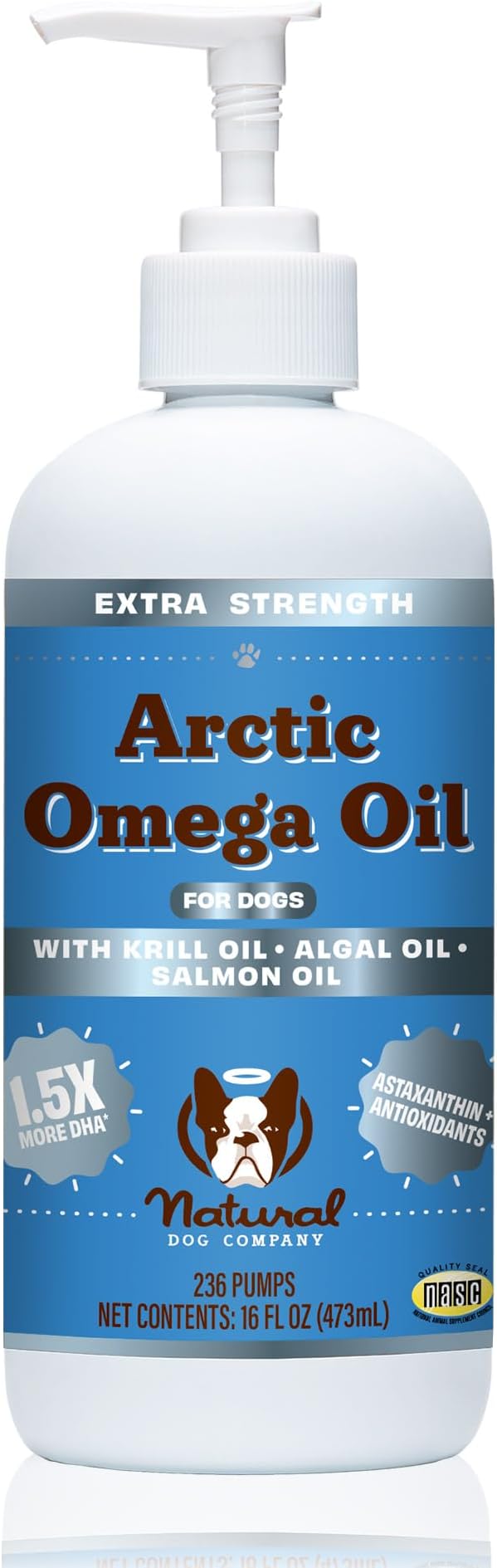 Natural Dog Company Arctic Omega Oil for Dogs – Salmon, Pollock, Krill & Algal, DHA Supports Skin & Coat, Joint Mobility, Cognitive Health & Immune Wellness, Liquid Fish Oil Pump,16 oz