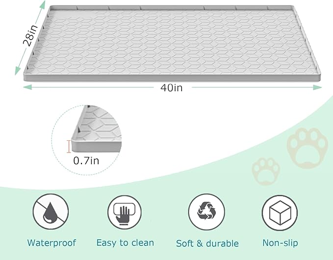 Jacooxi Cat Litter Mat for Litter Box, Silicone Large Cat Litter Trapping Mat - 40x28 in, Waterproof & Non-Slip, Durable & Easy Clean, Light Gray