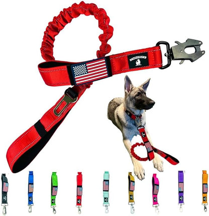Heavy Duty Bungee Dog Leash - Shock Absorbing, Seat Belt Clip, Quick Release Frog Clasp, Double Padded Handles, for Large and Medium Dogs, Durable for Training, Walking, Car Safety, Outdoor Adventure