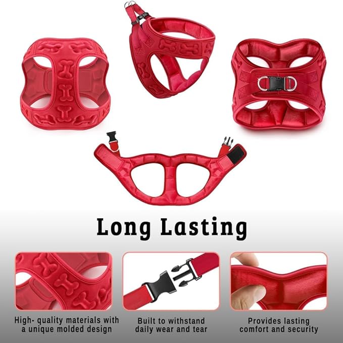 Comfort Fit Dog Harness Step in No Pull Harness for Small Medium Sized Dogs Soft Padded No Escape Harness Adjustable Easy Buckle with Leash Attachment D-Ring Extra Comfort Inside Velvet Plush XS Red