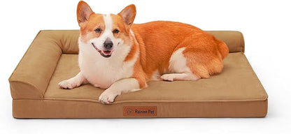 Rainmr Orthopedic Dog Bed Medium Size Dog, Memory Foam Dogs Bed for Medium Dogs, Washable and Removable Microsuede Cover, Waterproof Liner, Non-Skid Bottom, 35x23x6 Inches, Khaki