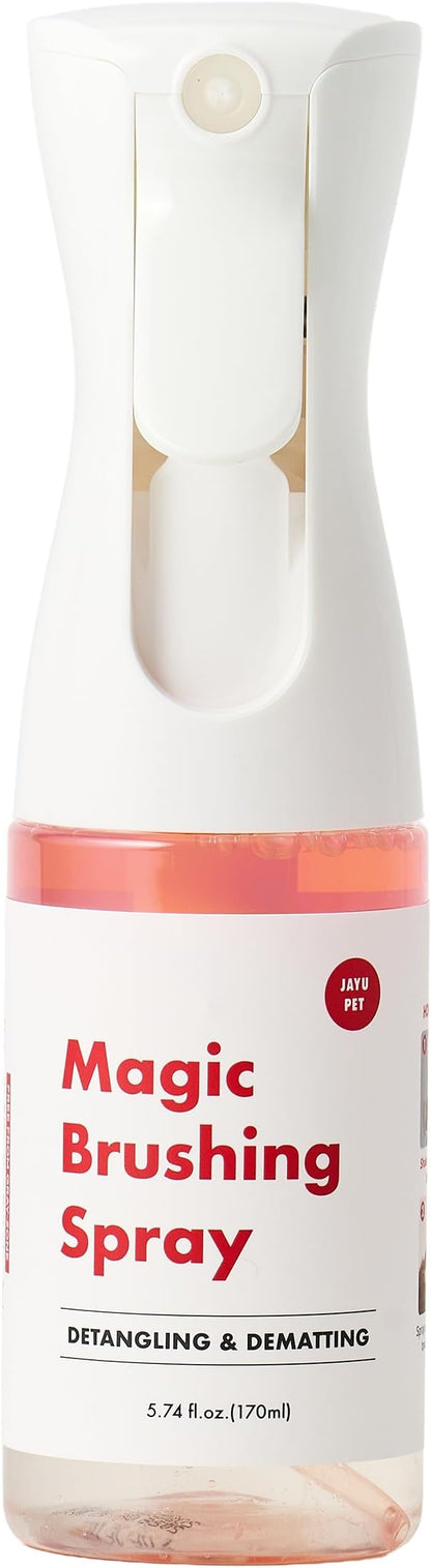 JAYU PET Magic Brushing Spray - Fur Detangler & Dematting Solution, Hypoallergenic Deodorizer, Conditioner & Itch Relief, Shining & Grooming Spray for Dogs (5.8fl oz, 170ml)