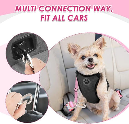 SlowTon Dog Seatbelt, 2 Pack Dog Seat Belt Car Leash Adjustable Elastic Bungee Buffer Heavy Duty Nylon Reflective Pet Safety Tether Connect to Dog Harness for Travel Riding in Vehicle (Daul Clip, PI)
