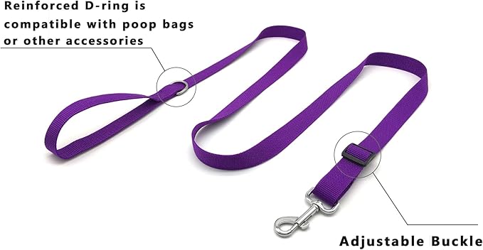 6FT/ 10FT Adjustable Dog Leash, Nylon Dog Leashes for Medium Large Dogs (6FT, Purple)