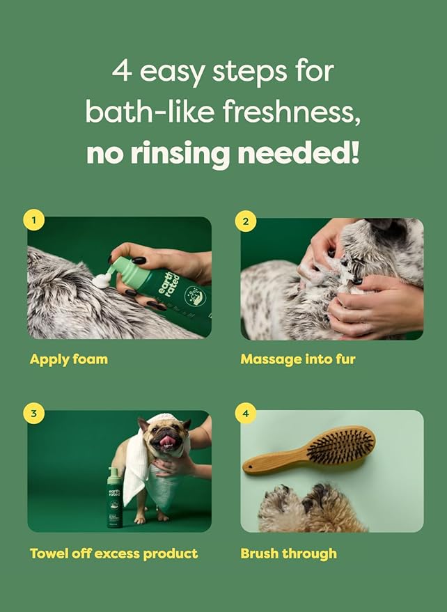 Earth Rated Waterless Dog Shampoo & Conditioner, Convenient No-Rinse Wash for Cleaning, Conditioning & Detangling, for All Coat Types, Refreshing White Tea and Basil Scent, 7 oz