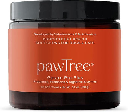 pawTree Gastro Pro Plus® for Dogs and Cats - Probiotics, Prebiotics and Digestive Enzymes - for Sensitive Stomach, Digestive Issues, Loose Stool, and Bad Gas (60 ct)
