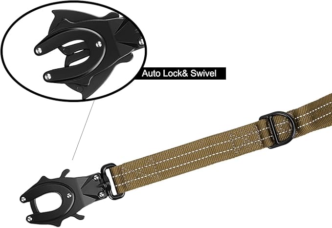ICEFANG Short Dog Leash 18 Inch Reflective Nylon Traffic Leash with Padded Handle,Heavy Duty Auto Lock Swivel Clip for Medium Large Dogs No Pull Training Walking (Brown, 18 Inch)