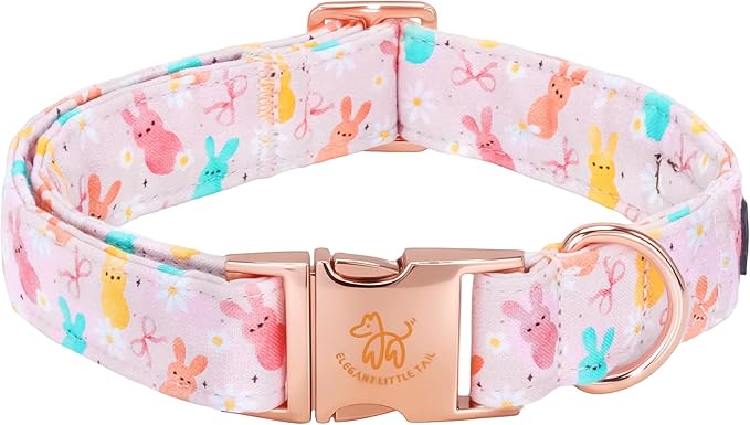 Elegant little tail Easter Dog Collar, Pink Bunny Floral Pattern Spring Pet Collars Gift Holiday Puppy Collars Soft Cotton Adjustable Dog Collar for Small Dogs