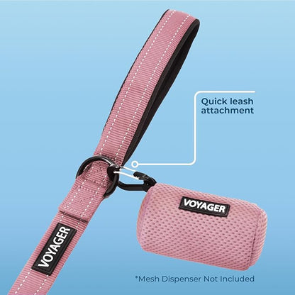 Best Pet Supplies Voyager Reflective Dog Leash or Collar with Neoprene Handle, for Small, Medium, and Large Breed Puppies, Cute and Heavy Duty for Walking, Running and Training - Pink (Leash), L
