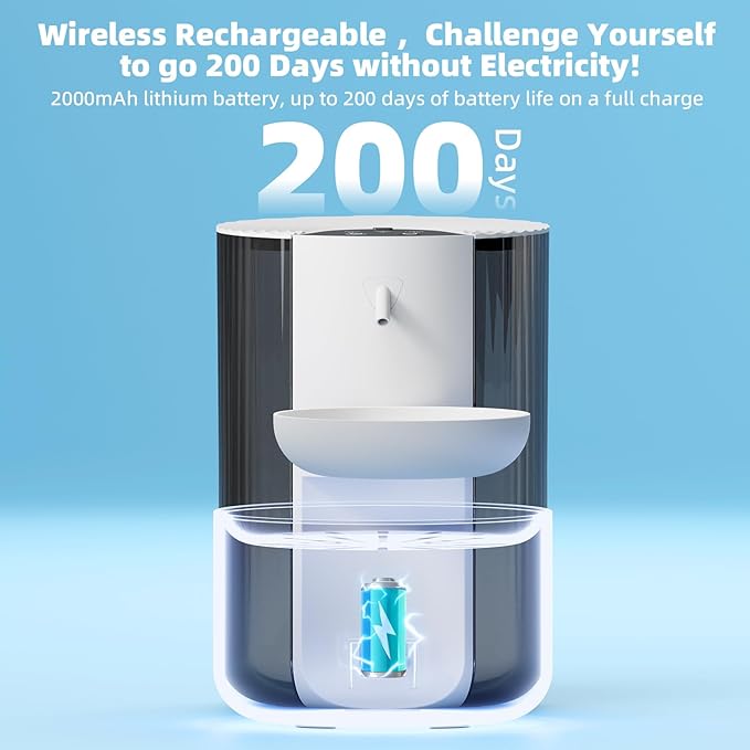 Wireless Cat Water Fountain No Filters, Automatic Wastewater Separation Pet Water Fountains for Cats Indoor, Quiet 3.5L Cat Dog Water Dispenser Rechargeable Kitty Drinking Fountains - for Pets