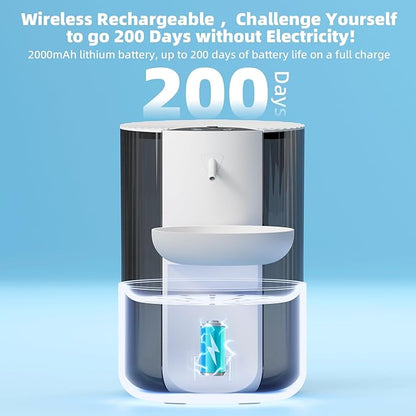 Wireless Cat Water Fountain No Filters, Automatic Wastewater Separation Pet Water Fountains for Cats Indoor, Quiet 3.5L Cat Dog Water Dispenser Rechargeable Kitty Drinking Fountains - for Pets