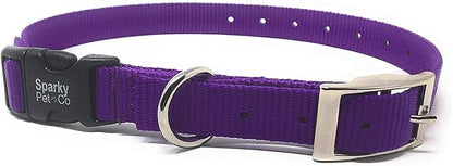 Sparky Pet Co - ECollar Replacement Strap - Easy Release Double Buckle Dog Collar - Rugged Nylon - Adjustable - D Ring - Quick Release Metal Clasp - for Invisible Fence Systems - 1" x 28" - Purple