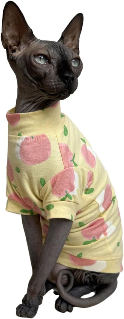 Limited Edition Sphynx Cat Cotton T-Shirts Hairless Cat Sweatshirt Pet Kitten Clothes Round Collar Kitten Shirts Vest Cats & Small Dogs Apparel (Peach, M (5.5-6.6 lbs))