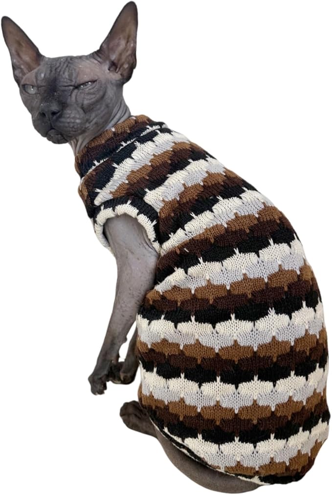 Sphynx Cat Clothes Hairless Cat Vest Elastic Cat Sweater Outfit, Pet Clothes for Sphynx Cat Coat for Cats and Small Dogs Apparel, Hairless cat Shirts Sweaters (Chestnut, X-Large)