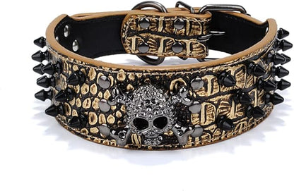 Serijoars Spiked Studded Dog Collar, PU Leather Dog Collar, Adjustable Pet Collars for Medium or Large Breed Pet (M, Gold Brown2)