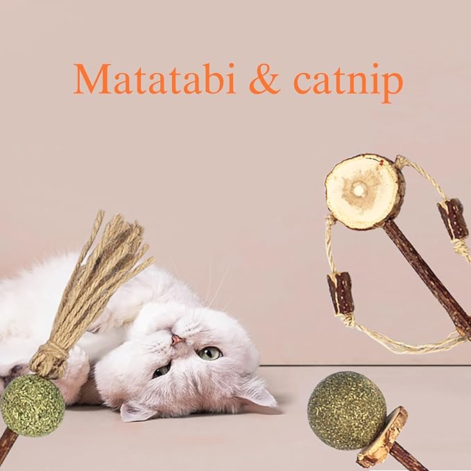 3 PCS Natural Catnip Cat Toys Set - Cat Nip Chew Toy with Silver Vine & Sisal Rope for Kitten Teething, Dental Care, Anxiety Relief - Durable Cat Toy for Indoor Cats, Kittens to Adults