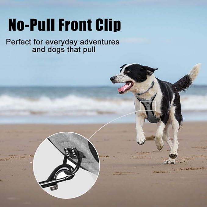 PoyPet No Pull Dog Harness, Reflective Comfortable Vest Harness with Front & Back 2 Leash Attachments and Easy Control Handle Adjustable Soft Padded Pet Vest for Small to Large Dogs (Gray,XS)
