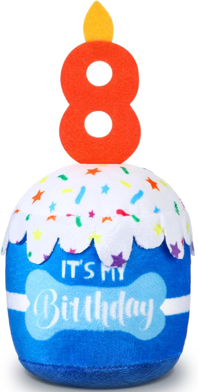 Dog Birthday Cake Toy Accessories for Girl Boy Gifts, Squeaky Plush Toy for Dog Birthday Party Decor Favor for Large, Medium and Small Dogs(8th,Blue)